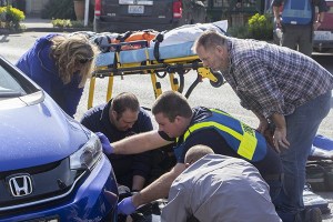 Paramedics at the scene of the hit-and-run.