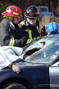 Orcas EMTS during the mock texting and driving accident.