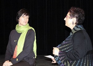 Director candidate Kara O’Toole (left) talking with facilitator Diane Berreth during Tuesday's interview.