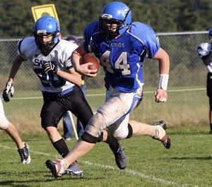 Viking Jake Zier making a touchdown in the last minutes of the game against Seattle Lutheran. The touchdown didn't stick because of a holding call.