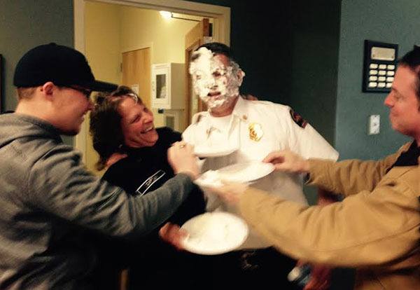 Chief Kevin O'Brien gets a 'traditional' good-bye from the fire department.