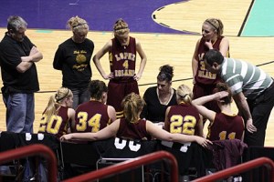 The Lady Lobos basketball team during the state championship playoffs in Spokane on Thursday