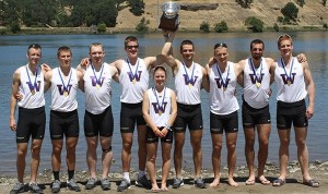 The University of Washington 1F rowing team with its trophy. Zier is pictured third from left