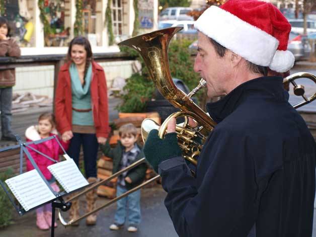 Musicians perform at the Great Santa Saturday in Eastsound on Dec. 10.