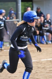 Freshman Bella Nigretto breaks for first in a previous game. Nigretto hit a grand slam against La Conner on May 17.