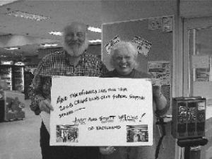 The Orcas Island Lion’s club winners of the 2008 Super Shopping Spree were Judy and Scott Whiting. The run was a huge success with the Whitings gathering $1000 of groceries that they generously donated to the Orcas Senior Center