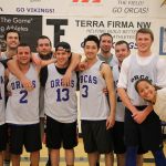 The winning alumni team, left to right: Chase Drake, Jack Russillo, Tyler Nigretto, Josh Mayson, Tyler Leidecker, Seadrick Wooding, Derrick Shaefer, Kyle Wahlberg, Daniel Briggs and Stephanie Shaw.