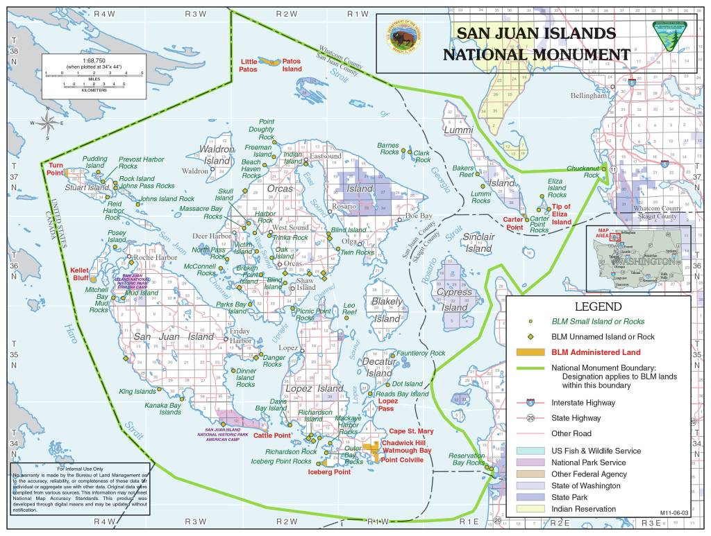Contributed image/Bureau of Land Management                                The area of the San Juan Island National Monument is outlined in the map, above. Iceberg Point is about 100 acres of the 1,000-acre monument.