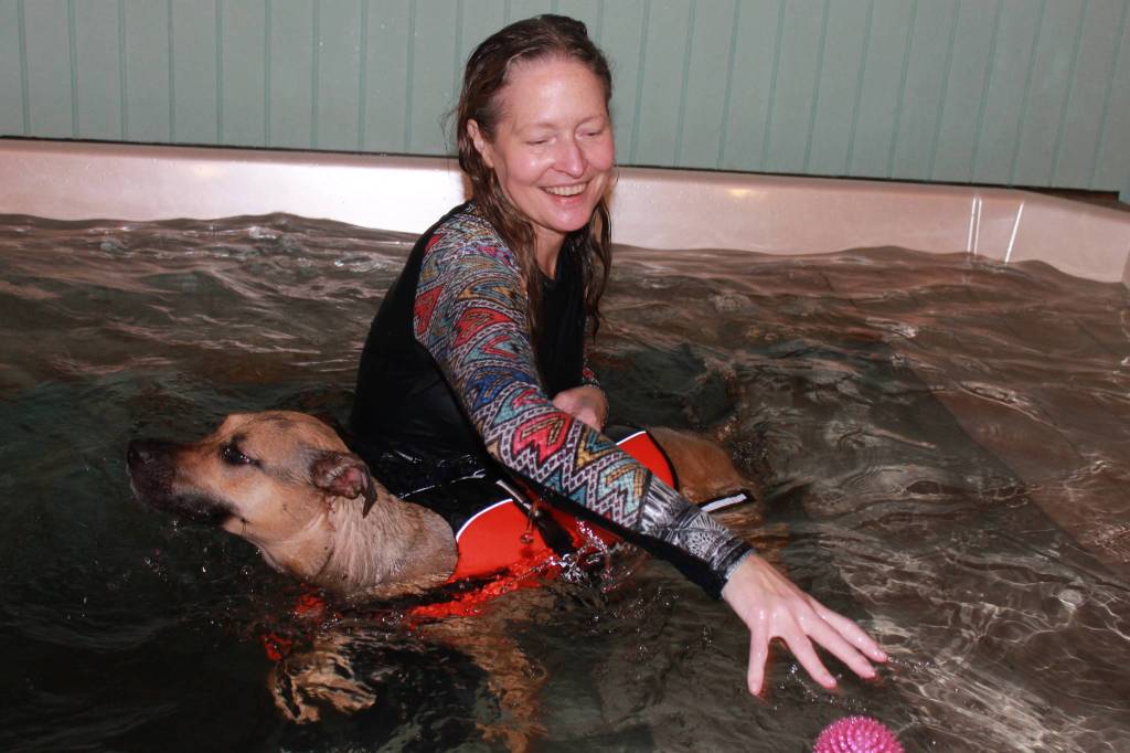 Staff photo, Heather Spaulding. Terri Dowell and Addy at Skookum Dog Rehabilitation and Fitness