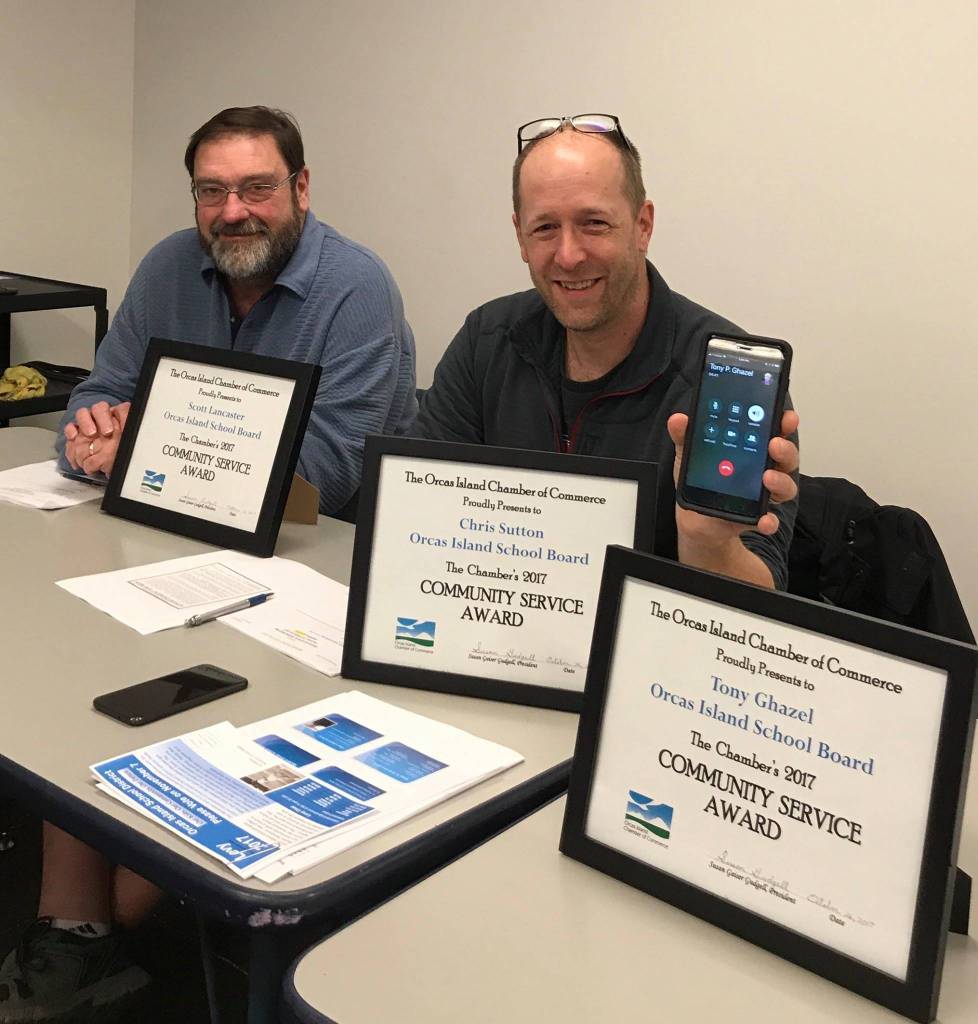 Janet Brownell photo                                Left to right: Orcas School Board Members Scott Lancaster and Chris Sutton. Not pictured: Tony Ghazel.