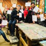 Camp Orkila staff works with artist Susan Slapin