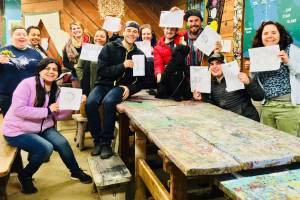 Camp Orkila staff works with artist Susan Slapin