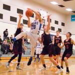 Viking basketball players working hard