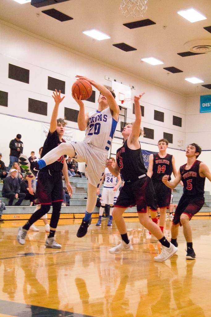 Viking basketball players working hard