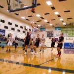 Viking basketball players working hard