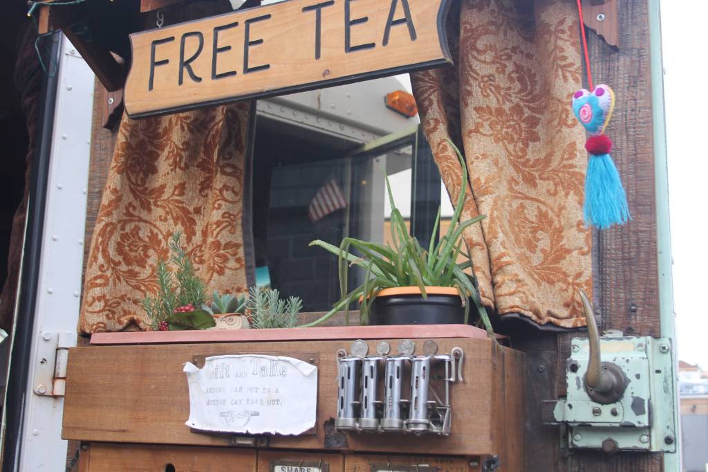 Staff photo/Heather Spaulding. The bus door, installed with a coin sorter.