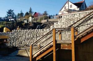 The retaining wall at the Orcas ferry landing was extended to provide a protected pathway to the future pedestrian park.