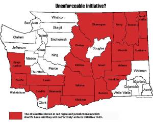 Contributed photo/Statesman-Examiner                                Graphic shows counties where law enforcement wont actively enforce the gun control measure.
