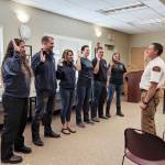 Contributed photo                                Left to right are new firefighters Micki Nichols, Locket Goodrich, Brittney Maruska, La Ren Rossie, Will Marlow, and Kimberley Kimple. Not pictured are Alison Dantzler and Kasey Jo Weigley and EMT Betsy Wilson.