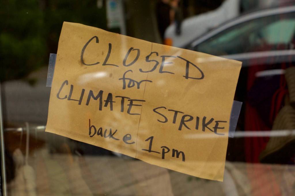The Orcas Food Co-op and Sequel closed their doors for the afternoon so employees could attend the climate strike. Rain Shadow Solar business owners offered employees an hour of paid time off to attend any of the three events held on Orcas, San Juan or Lopez
