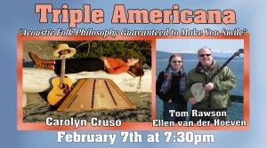 Tom Rawson, Ellen van der Hoeven, and Carolyn Cruso play Orcas Center. (Contributed photo.)