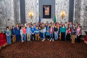 Contributed photo                                Sen. Lovelett and Reps. Lekanoff and Ramel meet with the students.