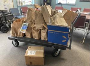 Contributed photo
Some of the 445 pounds of food donated to the Orcas Island Food Bank through the Fly Washington Food Bank program.