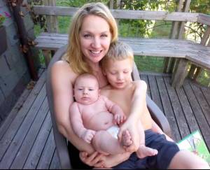 Megan with a newborn Lucas and son Royce.