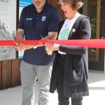 Colleen Smith/staff photo
State Parks Director Peter Mayer and Friends of Moran president Sandi Talt cutting the ribbon to the new visitors center on June 18.