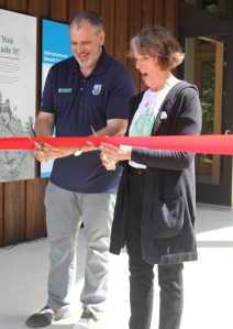 Colleen Smith/staff photo
State Parks Director Peter Mayer and Friends of Moran president Sandi Talt cutting the ribbon to the new visitors center on June 18.