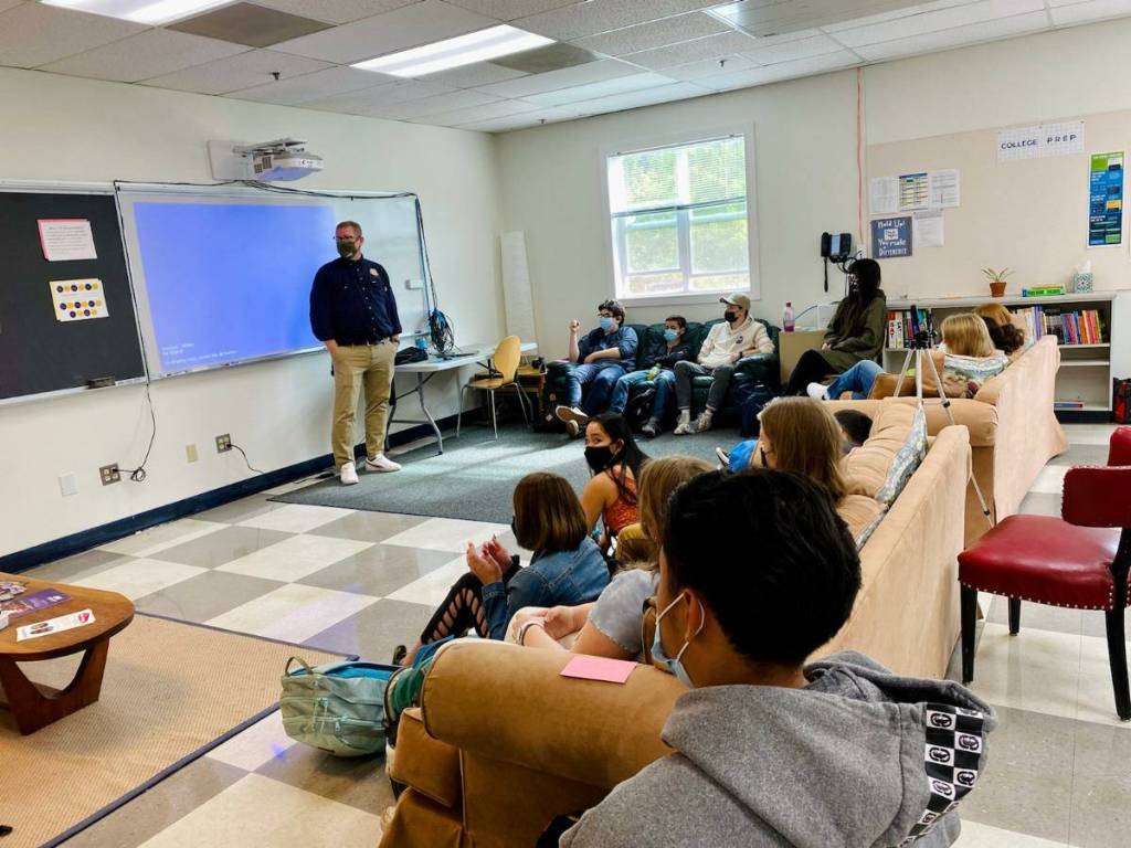 Contributed photo
Barney Smith, IBEW #191, visiting the lunge to present Pathways in the Electricians Trade.