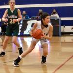 Corey Wiscomb photo
An ecstatic freshman, Ava Ashcraft hits the brakes after a mid-court steal and begins to surge back on offense.