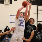 Corey Wiscomb photo
Down low and up high. Junior Aidan Murray was all over the court on Saturday, elevating the Vikings play with everything from post play to ball handling. The healthy Viking squad showed how well-rounded and intense they can play in the Tri-District win over Muckleshoot Kings.