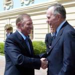 Contributed photo
Former President George Bush shaking hands with Ukrainian President Kuchma, Necia Quest to the right.