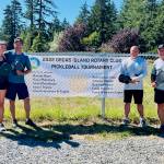 Contributed photo
Lia and Gib Black of San Juan Island, gold winners of the mixed doubles (A division) with silver winners Maggie Kulyk and Kevin Lee of Orcas Island.