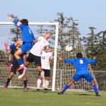 Contributed photo by Corey Wiscomb
Woverines attempt a goal.
Corey Wiscomb photo
From the corner kick Diego Lago floats high attempting to make a play on the ball while senior Pedro Guerra Banderas meets the trajectory of the ball with an aimed header at the FH goal.