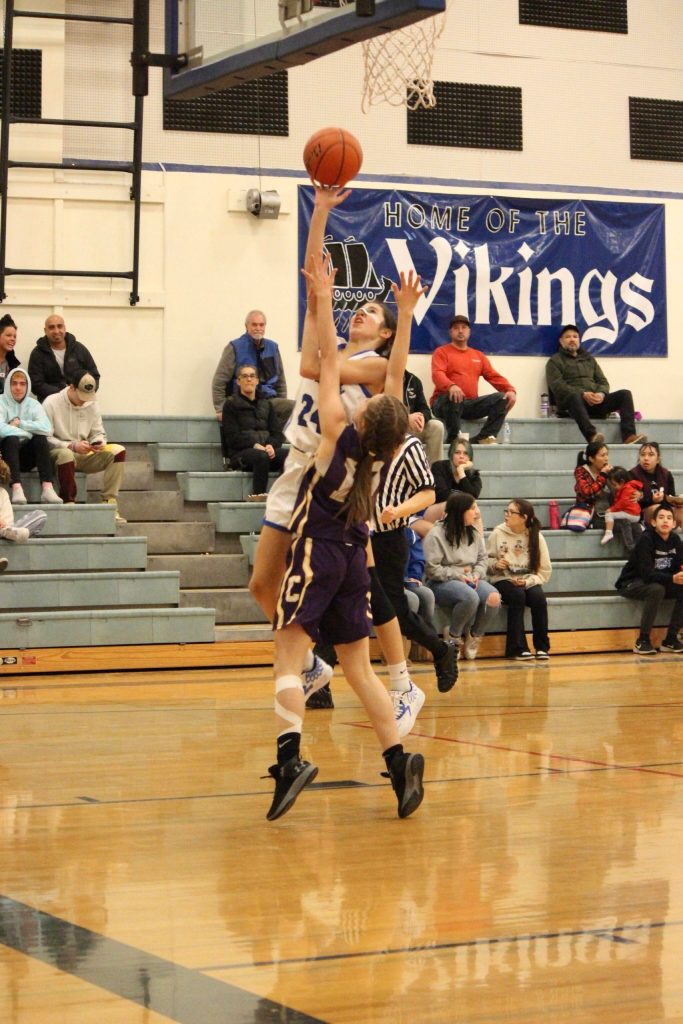 Corey Wiscomb photo.
Ava Ashcraft elevates against Lion pressure.