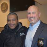 Kelley Balcomb-Bartok Staff photo
Newly Elected Sheriff Eric Peter poses with Friday Harbor Mayor Ray Jackson following his official swearing in ceremony Dec. 30 at the Superior Court courtroom.