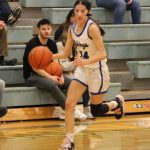 Corey Wiscomb photo. Ava Ashcraft dribbles up the floor for Orcas.