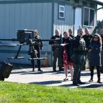 Kelley Balcomb-Bartok / Staff photo
San Juan County Sheriff Deputy and FAA-certified drone pilot Isaac Norton prepares to land the departments new drone as members of the San Juan County Sheriffs office, County Council and county staff look on. Watching the demonstration are left to right: Chief Civil Deputy Kim Ott, Deputy Ron Krebs, Council member Christine Minney, Sergeant Zac Reimer, Pilot/Deputy Isaac Norton, Chief Deputy David Alexander, Council member Jane Fuller, Undersheriff Michael Hairston, and County Manager Mike Thomas.