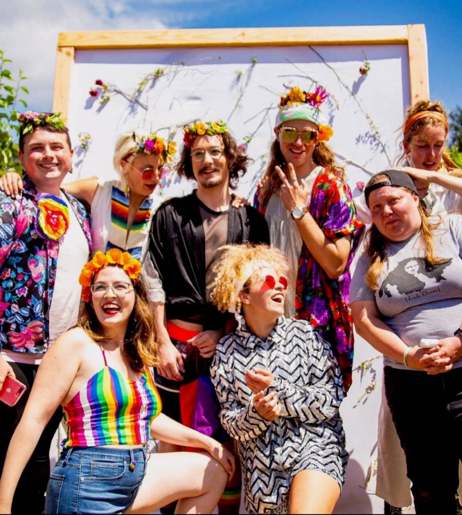 Organizers and participants at the 2019 pride festival. Back row, left to right: Max Saltzberg, Maddie Olson, Noah Sheppard, Nick Roberts, and Laura Kussman. Front row, left to right: Skye Lee, Adia Dolan and Melissa Schade.
