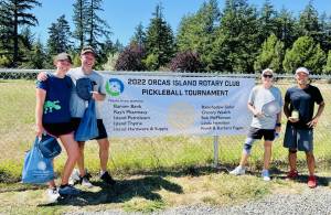 Contributed photo
Lia and Gib Black of San Juan Island, 2022 gold winners of the mixed doubles with silver winners Maggie Kulyk and Kevin Lee of Orcas Island.