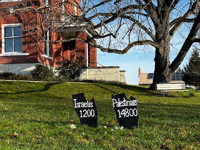 Contributed photo
Signs were placed at the courthouse Nov. 26 to remember how many have died in Gaza since October.