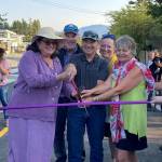 Contributed photo.
Left to right: Councilmember Cindy Wolf, Mike Thomas, contractor Mike Carlson, councilmember Christine Minney and Leith Templin during the unveiling of Prune Alley improvements in 2002.
