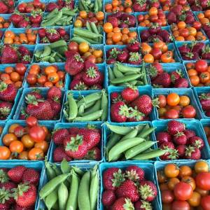 Morning Star strawberries and sugar peas.