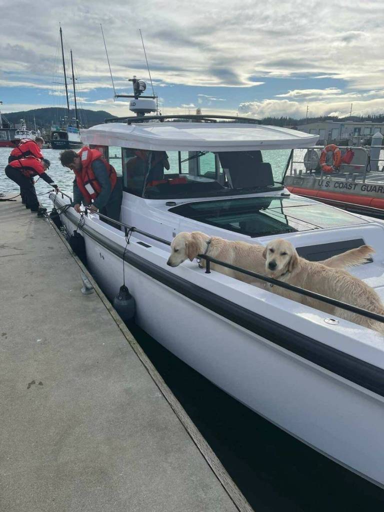Contributed photo by the US Coast Guard Bellingham Station
Boat and its human and canine passengers arrive safe on shore.