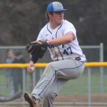 Heather Spaulding photo.
Moose Kinsey pitching during the game against Friday Harbor.