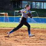 Corey Wiscomb photo.
Orcas Viking shortstop Hannah Alexander (a starter) and Lula Segault in center field.