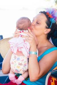 Monee and three-week-old Eleanor on her first camping trip.