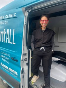 Dr. Rubek in one of her mobile dental vans. She visited Orcas preschools for screenings on Feb. 25.